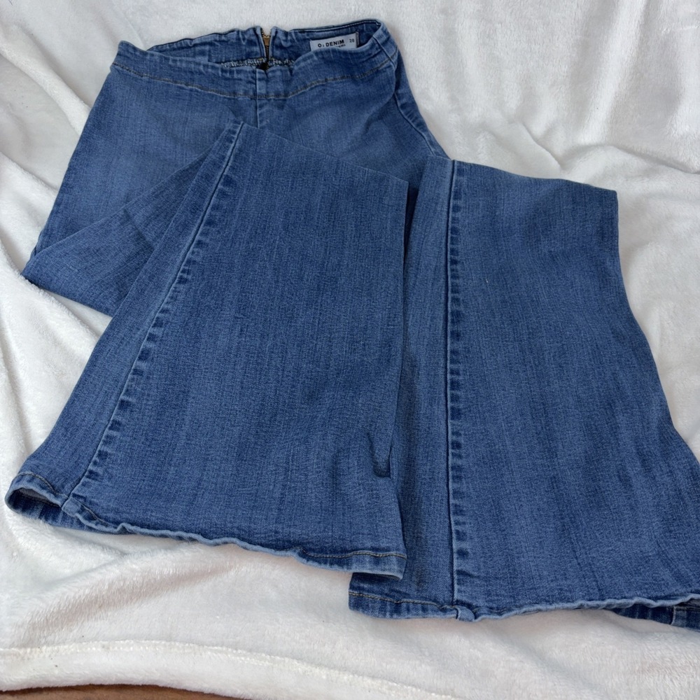 O2 Denim Women's Flare Leg Jeans Size 28x34 Bell Bottom Boho Hippie Festival EUC